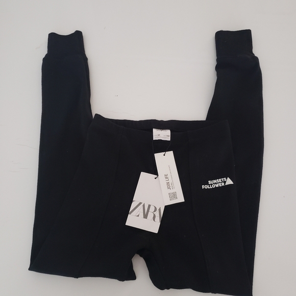 Zara Black label detail ribbed leggings jogger kid size 10 - Picture 1 of 7